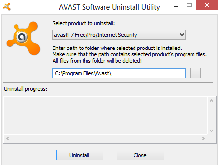 Как удалить антивирус Аваст с компьютера. Окно программы Avast Uninstall Utility.